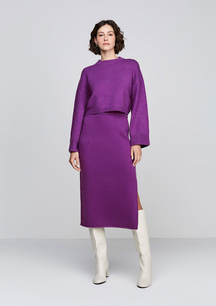 Suéter Roxo Dzarm Cropped Em Tricô Manga Sino