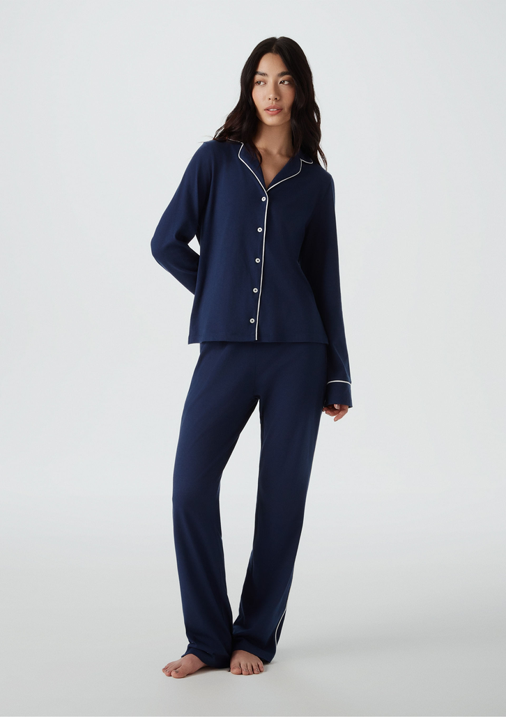 Pijama Longo Azul Hering Com Botões