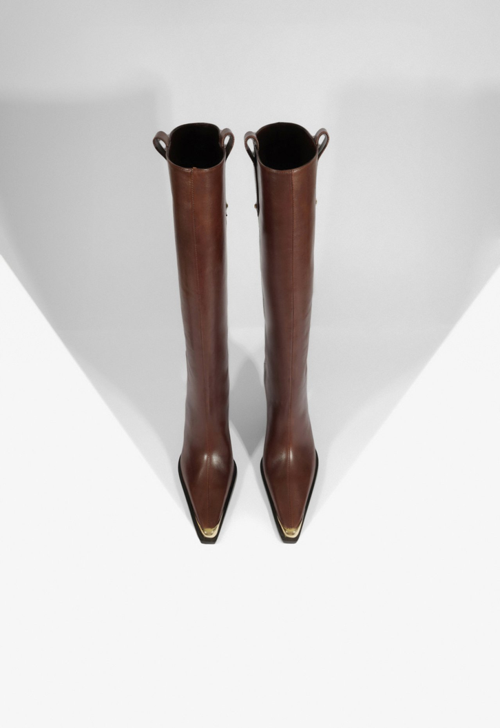Bota Raffaela Up Cap Toe Couro Marrom