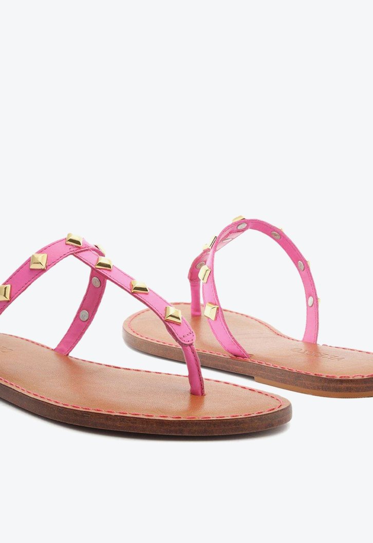 Sandália Rasteira Rosa Arezzo Couro Slim Studs Ella
