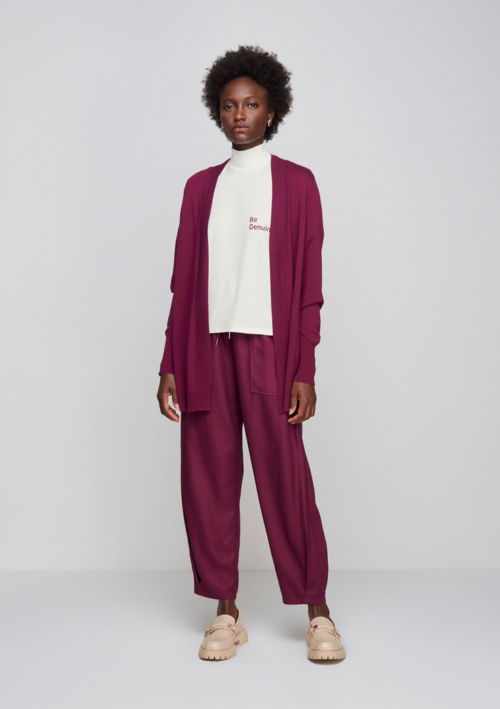 Cardigan Roxo Dzarm Aberto Em Tricô Alongado