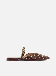 Mule Vermelha Couro Fechada Studs