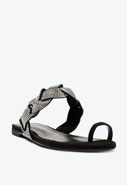 Sandália Rasteira Trançada Nobuck Preta