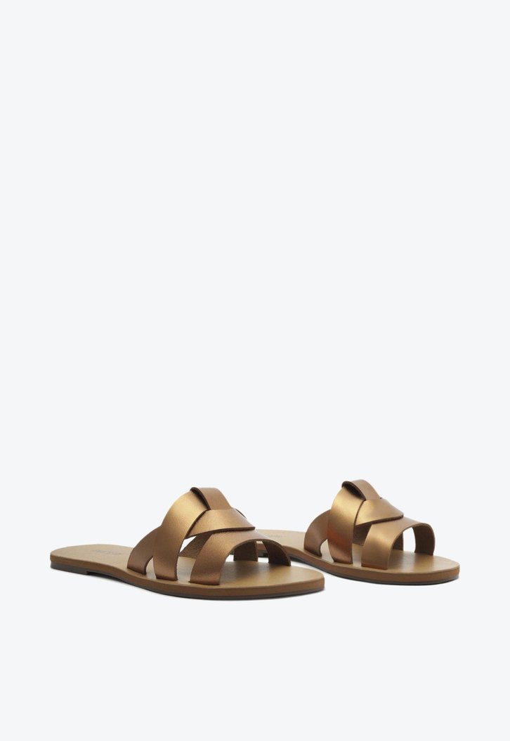 Rasteira Bronze Anacapri Couro Tiras Sobrepostas