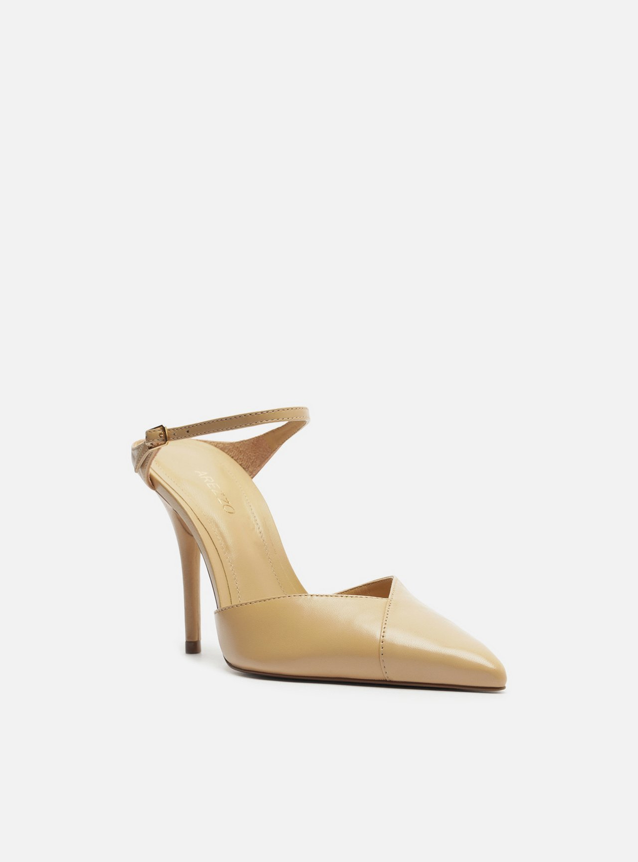 Mule Bege Couro Salto Alto Tira Instep | ZZ MALL