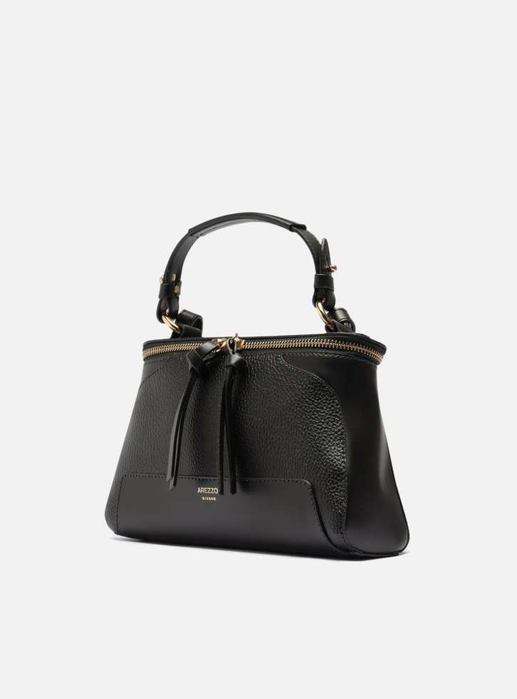 Bolsa Tiracolo Preta Texturizada Média Zíper Duplo | ZZ MALL