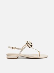 Sandália Dourada Arezzo Couro Salto Baixo Slim Flor