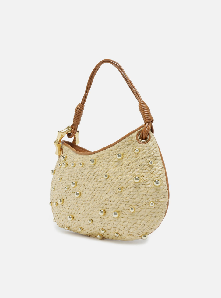 Bolsa Tiracolo Palha Natural Média Esferas