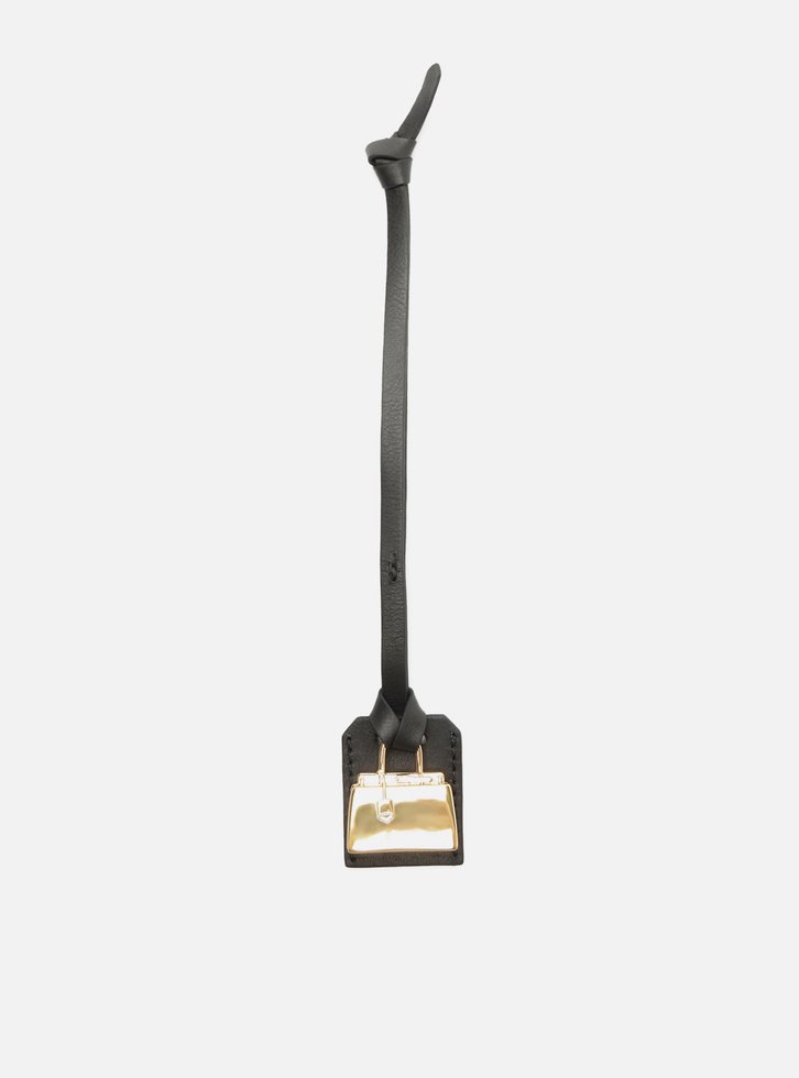 Bag Charm Preto Couro Mini Bolsa Metal