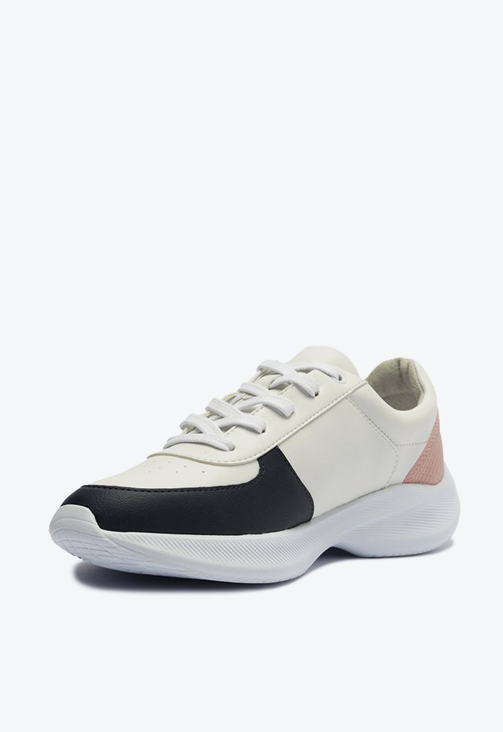 Tênis de Amarrar Branco Sporty Recortes Azul Marinho