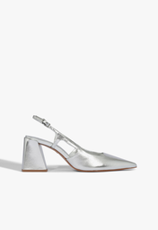 Sapato Scarpin Slingback Couro Prata