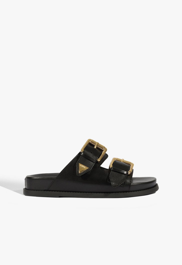 Sandália Papete Naomi Couro Preto