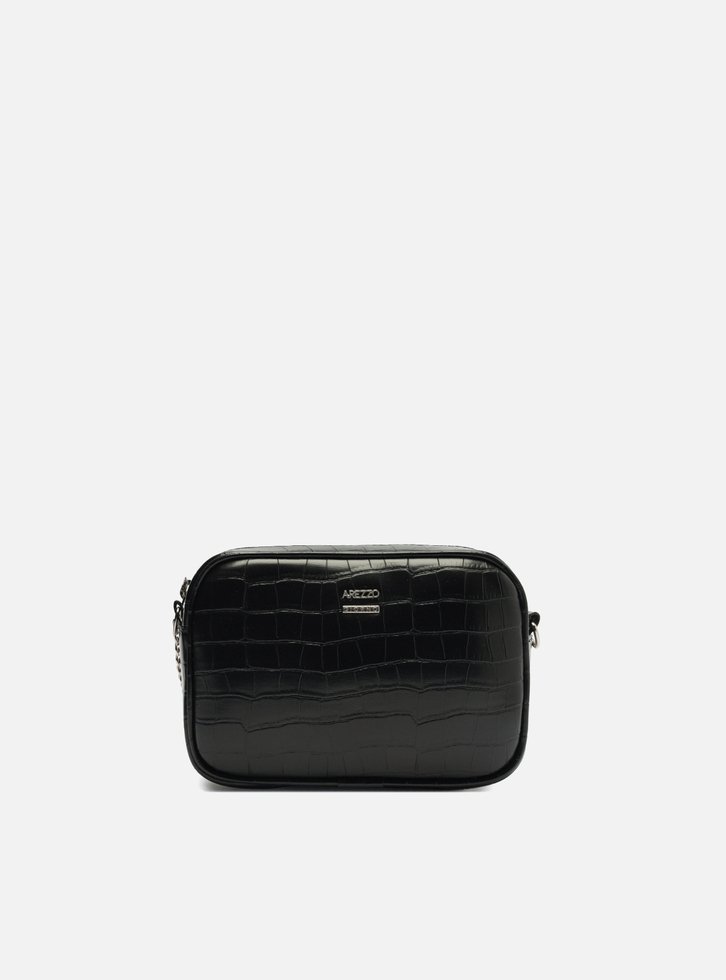 Bolsa Tiracolo Preta Croco Pequena