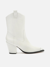 Bota Branca Arezzo Couro Cano Curto Salto Metal