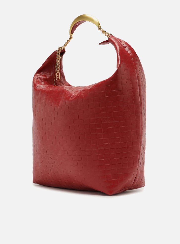 Bolsa Hobo Vermelha Couro Tressê Grande Silvia Braz
