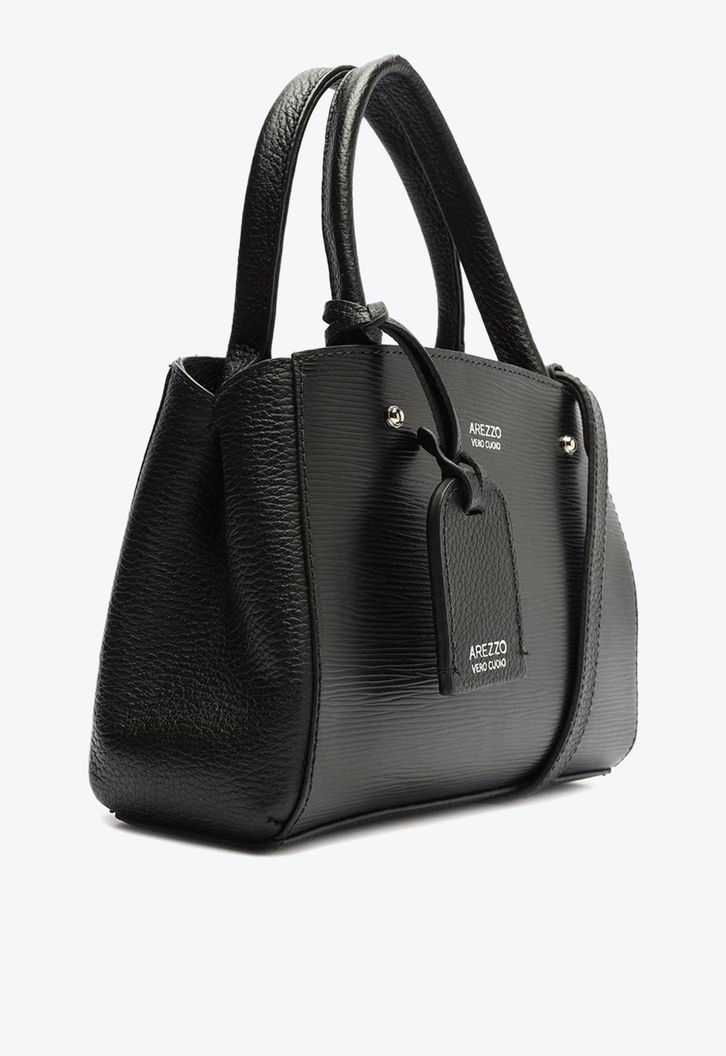 Bolsa Tote Preta Arezzo Couro Pequena Texturizada