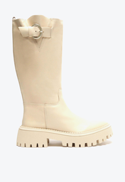 Bota Off-White Arezzo Couro Cano Longo Tratorada