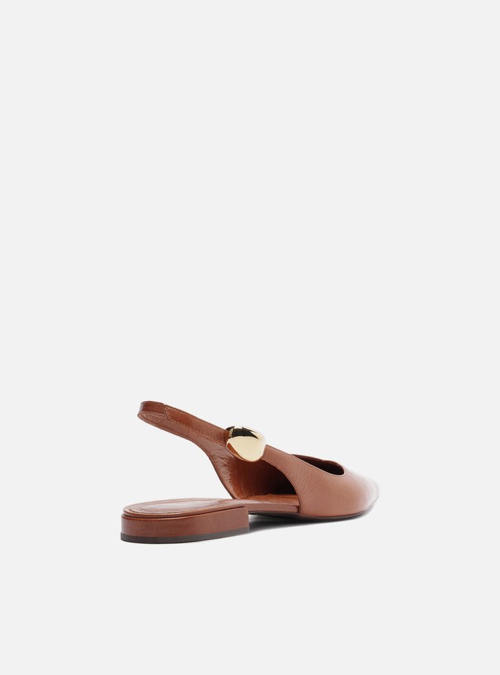 Sapatilha Marrom Couro Slingback Metal Bold