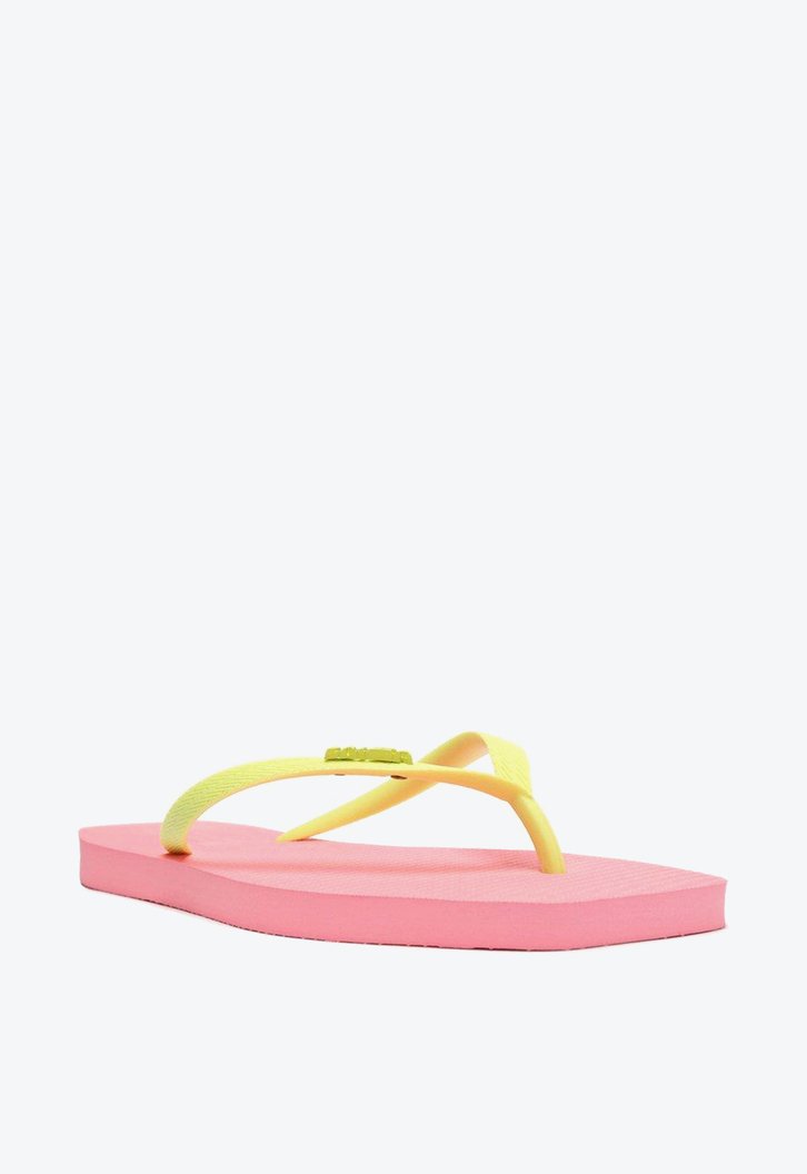 Chinelo De Dedo Rosa Amarelo Brizza Bico Quadrado