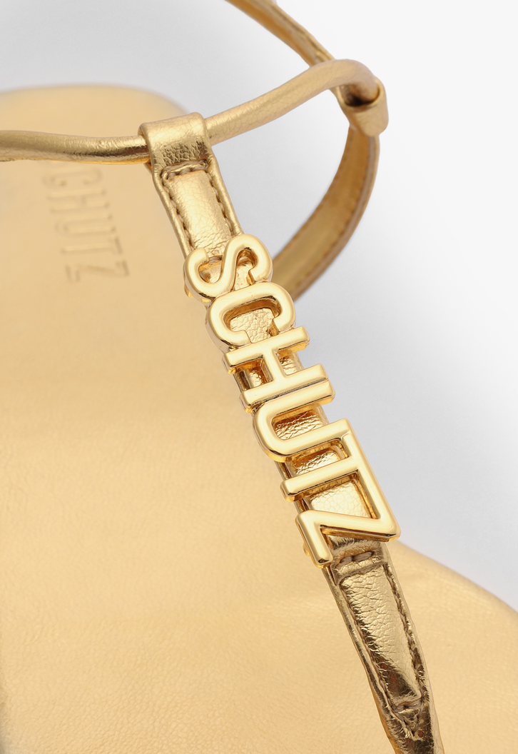SANDÁLIA RASTEIRA DOURADA SCHUTZ CRYSTAL LOGO