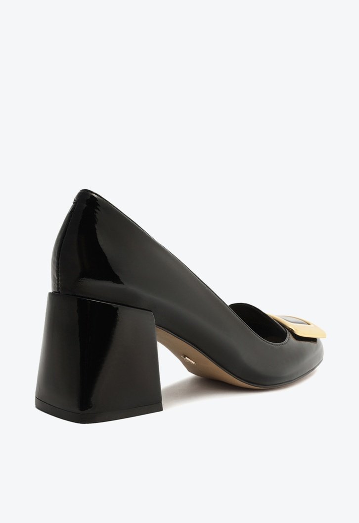 Scarpin Preto Arezzo Verniz Salto Bloco Fivela Grace