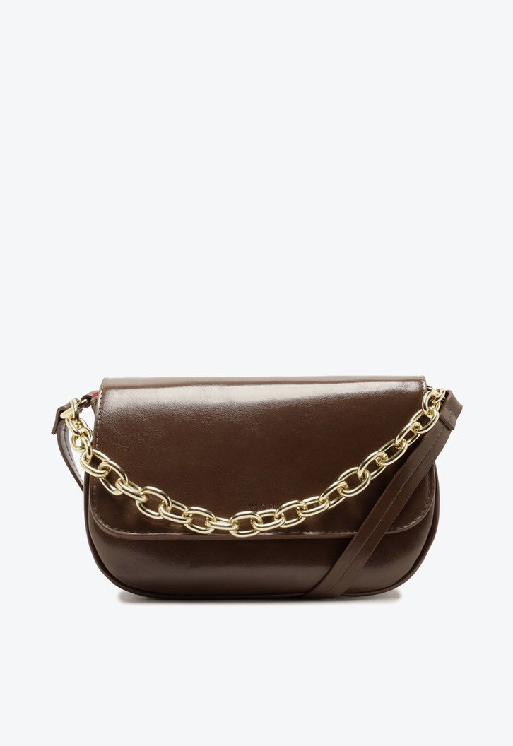 Bolsa Tiracolo Pequena com Corrente Marrom