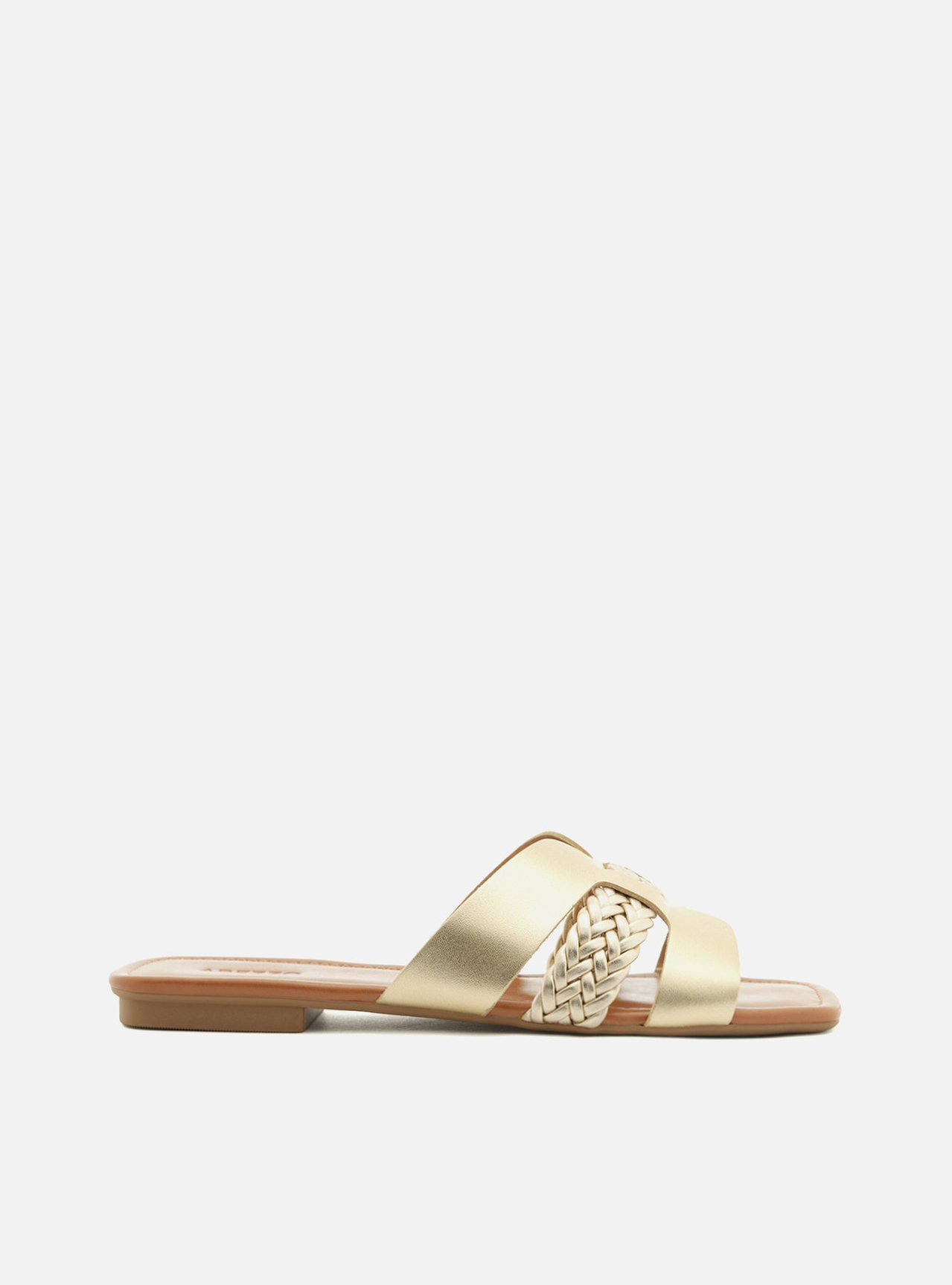 Rasteira Dourada Arezzo Bico Quadrado Tiras