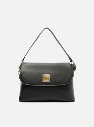 Bolsa Satchel Preta Couro Média Metal