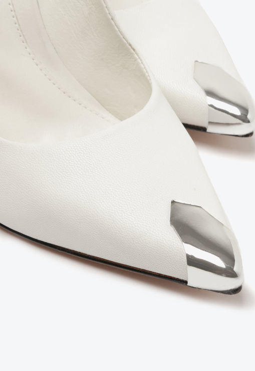 Sapato Scarpin Couro Bico Metalizado Branco