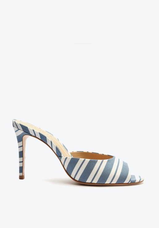 SANDÁLIA MULE AZUL E BRANCO SCHUTZ SALTO MÉDIO COURO