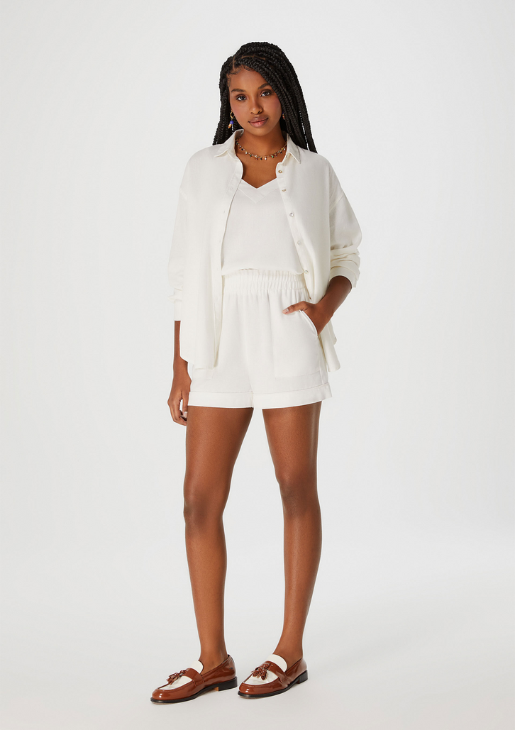 Shorts Off White Hering Feminino Cintura Alta Com Bolso