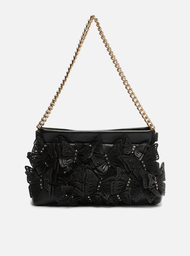 Clutch Preta Arezzo Couro Pequena Borboletas
