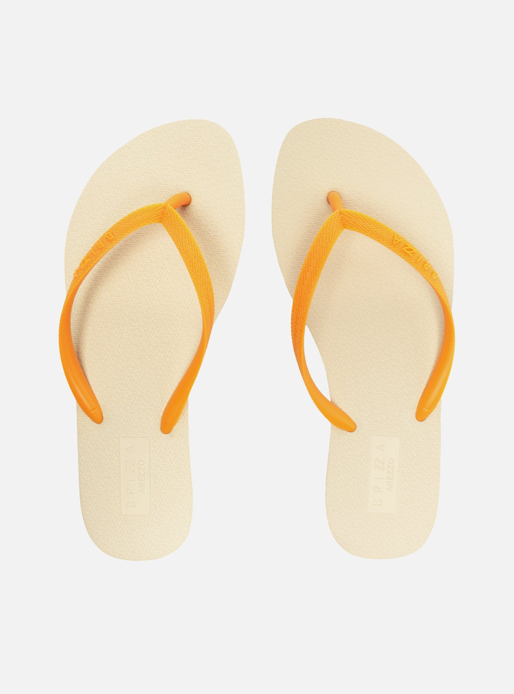 Chinelo de Dedo Branco e Laranja e Pouch