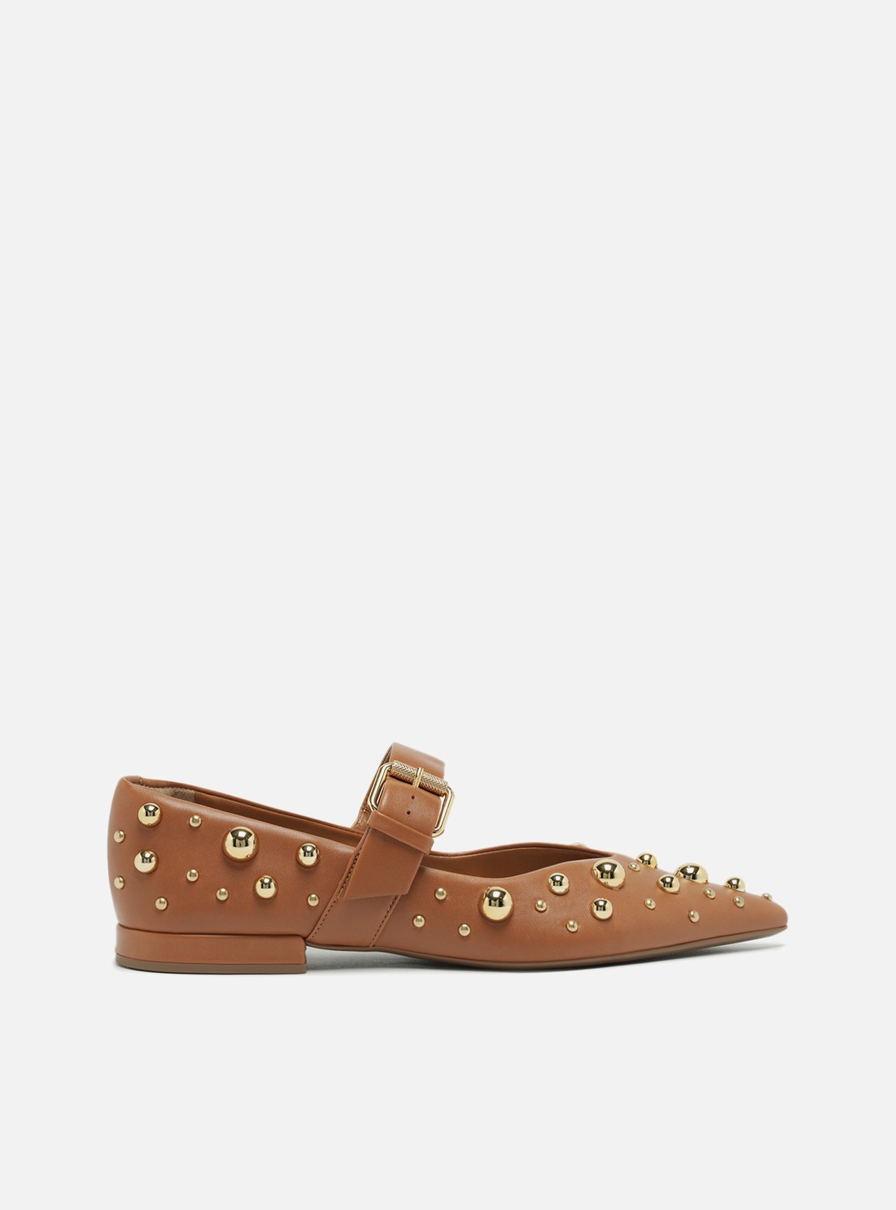 Sapatilha Boneca Marrom Couro Maxi Tachas | ZZ MALL
