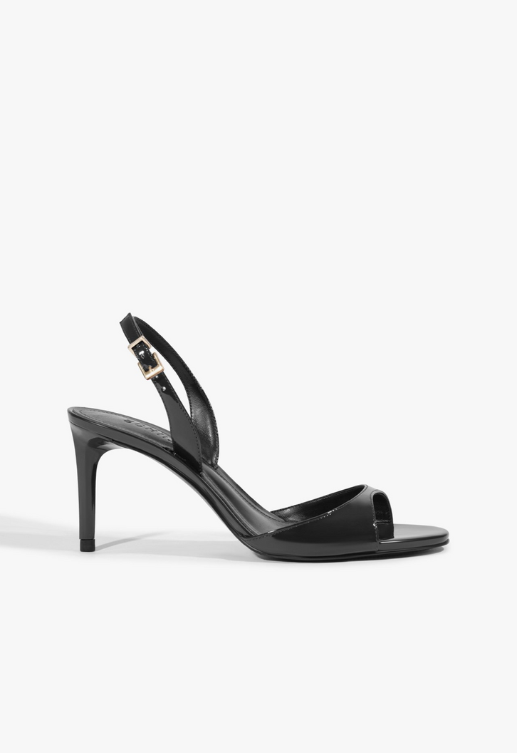 Sandália Salto Médio Verniz Couro Preto