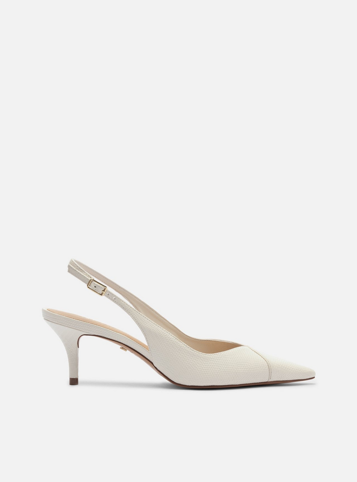Scarpin Branco Lizard Salto Kitten Slingback