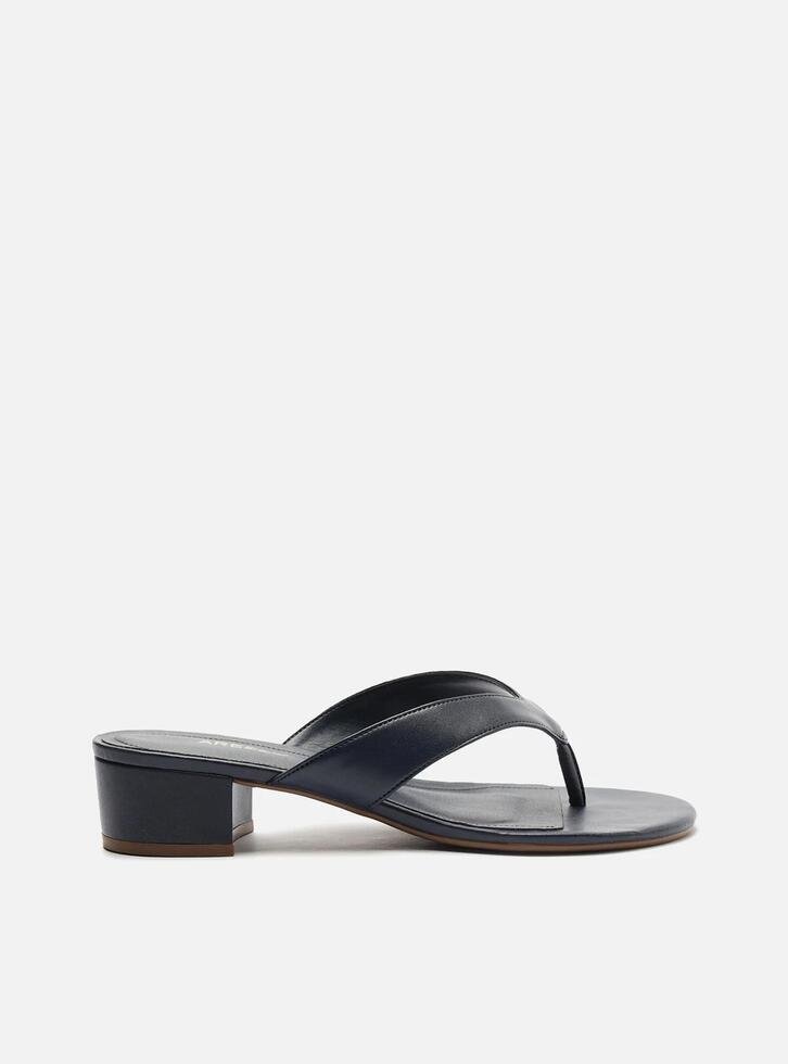 Tamanco Azul Salto Baixo Tiras Flip Flop