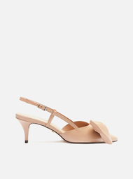 Scarpin Nude Arezzo Couro Salto Fino Maxi Laço Slingback