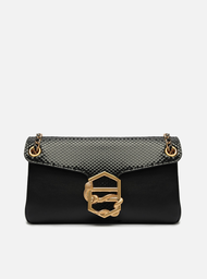 Bolsa Tiracolo Preta Arezzo Couro Snake Média
