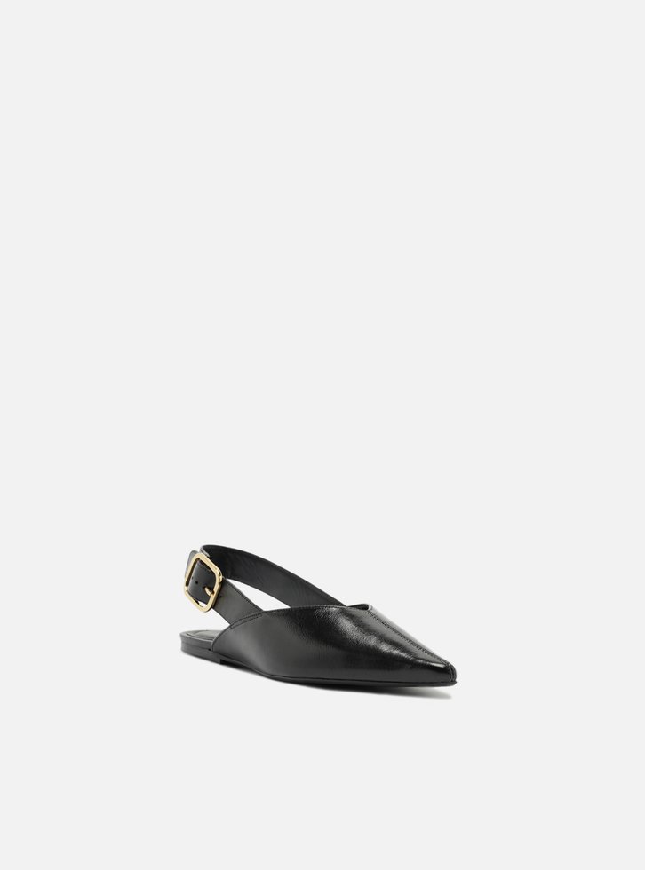 Sapatilha Preta Couro Slingback Fivela