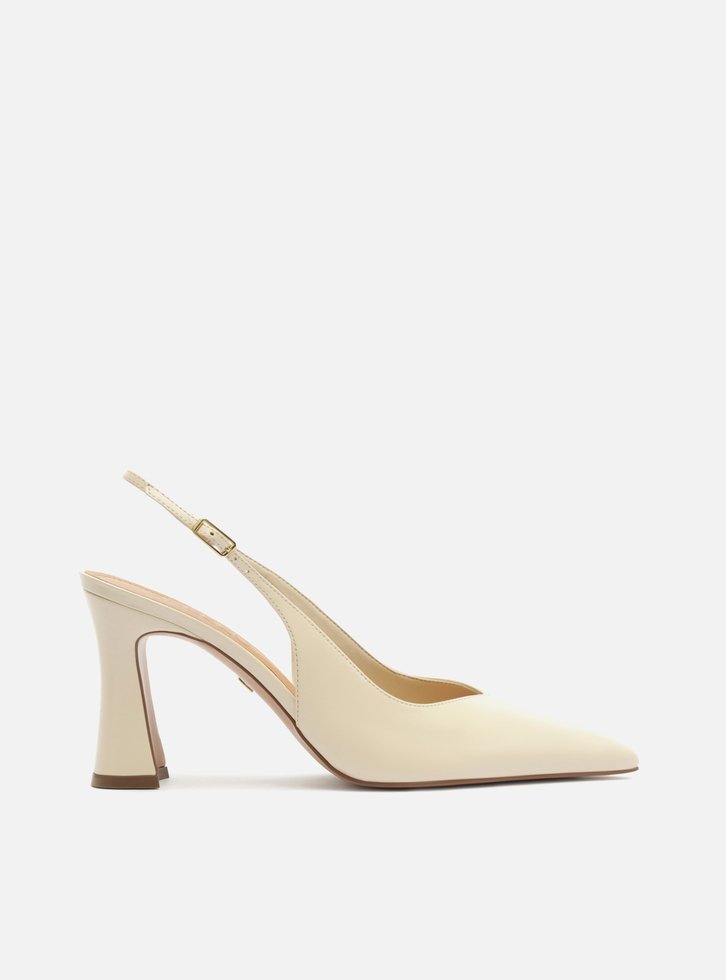 Scarpin Off White Couro Salto Alto Flare Slingback
