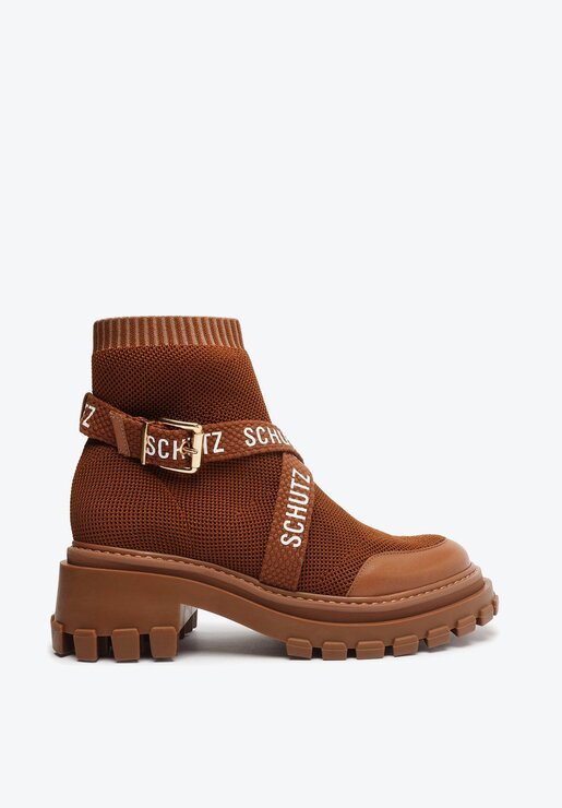 BOTA MARROM SCHUTZ BAIXA TRATORADA LOGO KNIT