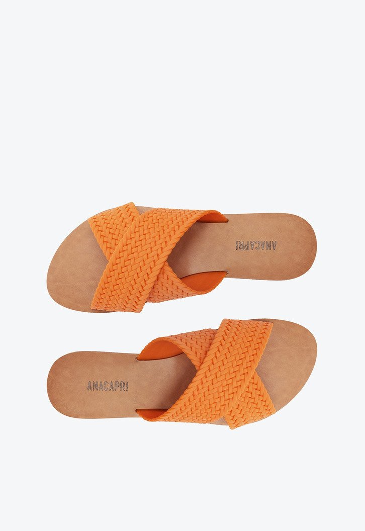 Rasteira Tiras Cruzadas Trançada Laranja