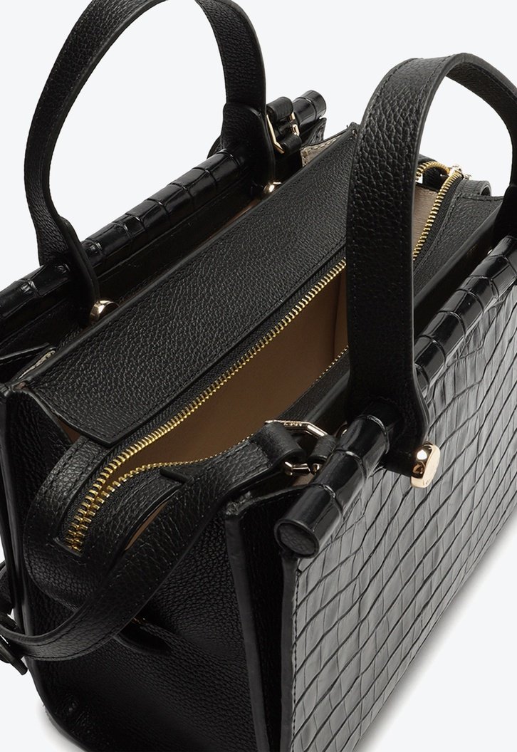 Bolsa Tote Preta Couro Savannah Média Croco