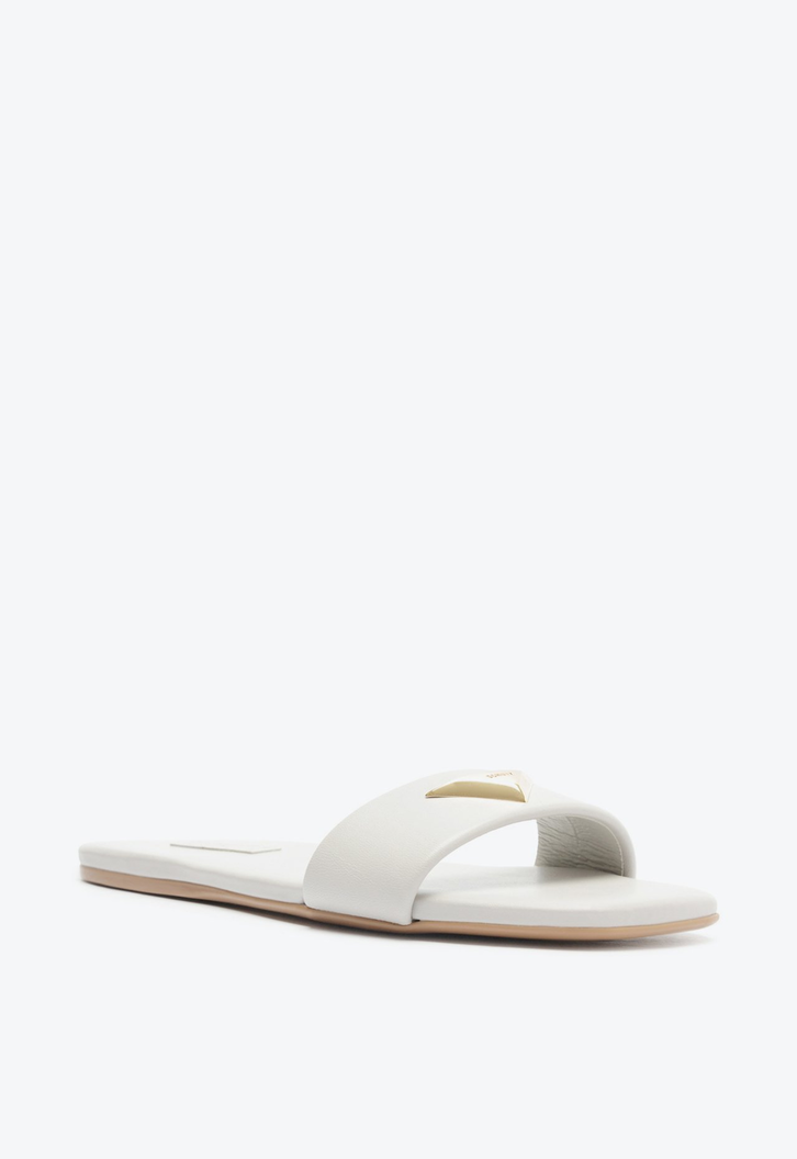 Chinelo Casual Flats Couro Cinza