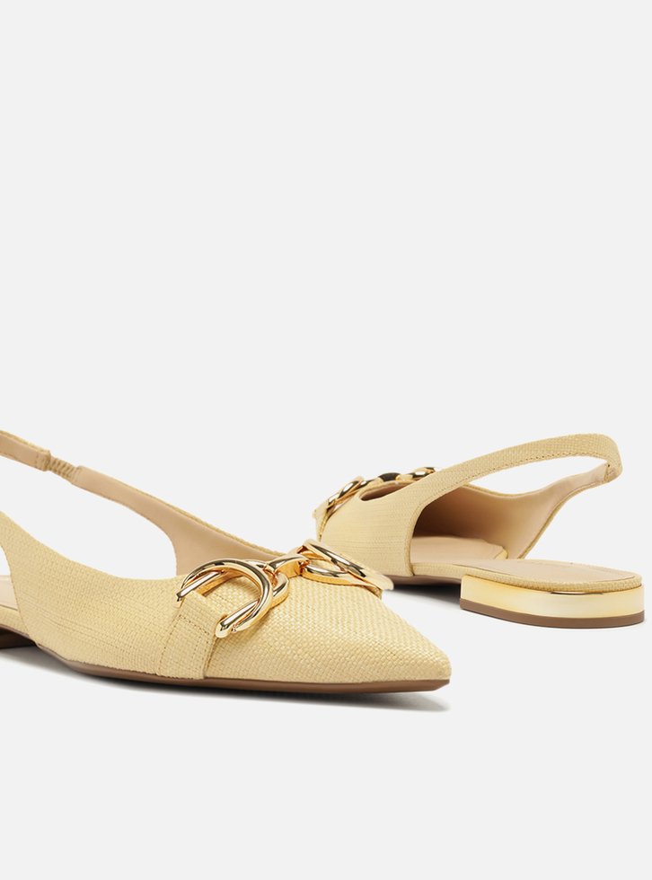 Sapatilha Amarela Couro Bico Fino Slingback Bridão