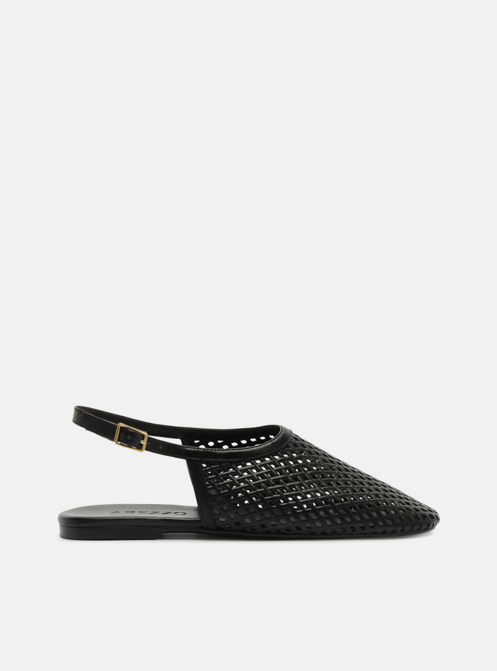 Sapatilha Marrom Bico Redondo Tiras Vazadas Slingback