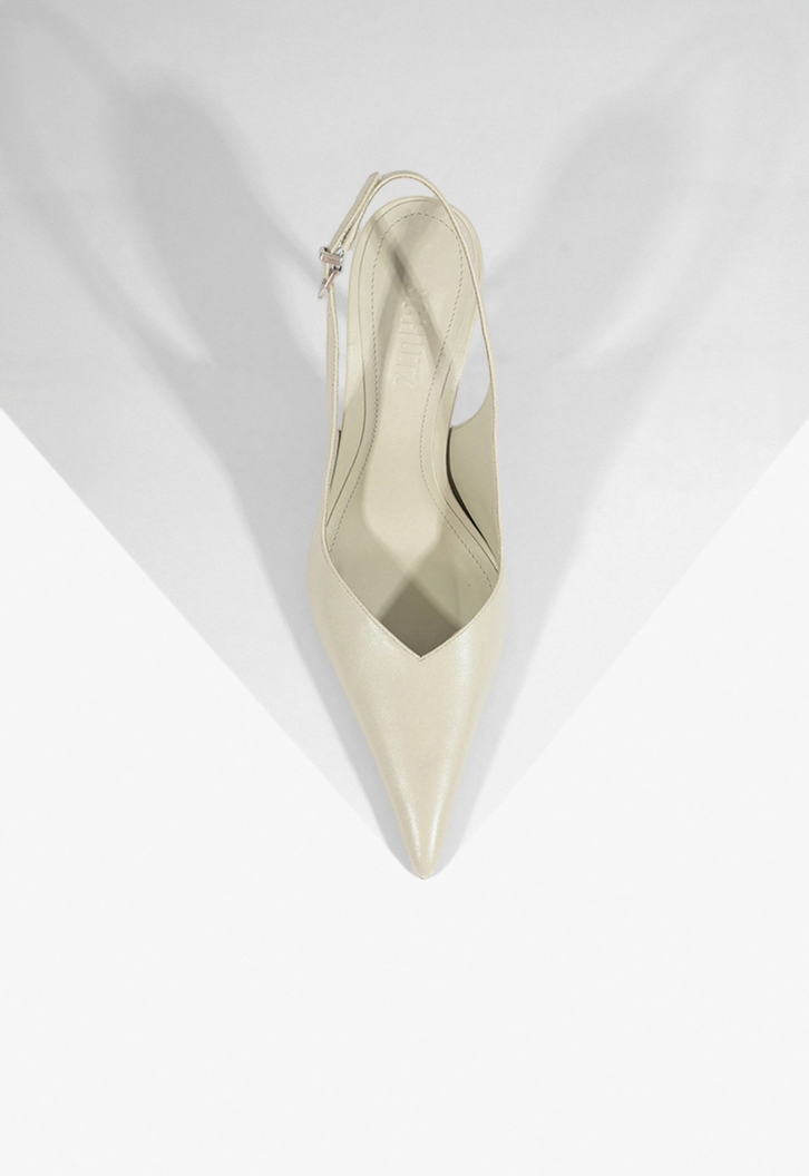 Slingback Couro Salto Alto Fino Cinza