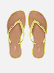 Chinelo De Dedo Marrom Brizza Tiras Amarelas Palmilha