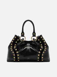 Bolsa Tote Preta Couro Grande Rebites